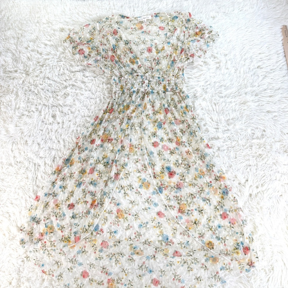 Daily Special White Floral Mesh Sheer High Low Dress Small‎ Romantic Cottagecore